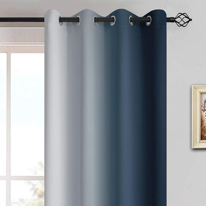 Yakamok Ombre Curtains Navy Blue and Greyish White - Image 3