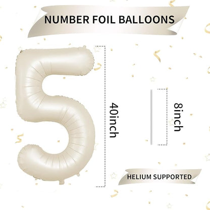 40 Inch Cream Number 5 Balloon, Digital 5 Cream White Giant 5 Foil Balloon - Image 2