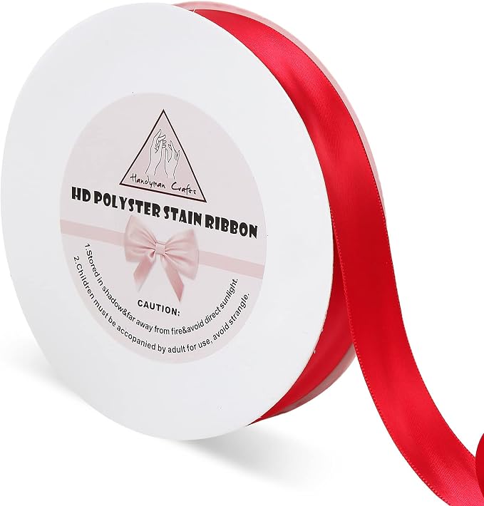 Red Satin Ribbon for Gift Warping, 1inch 50 Yards Solid Polyester Fabric by HandymanCrafts