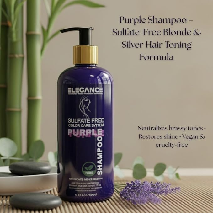 Purple Shampoo for Blonde, Silver & Highlighted Hair – Anti-Brass Toning Shampoo That Neutralizes Yellow Tones – Sulfate-Free, Vegan, Kosher, Color-Safe Formula with Collagen & Blueberry – 13.5 fl oz