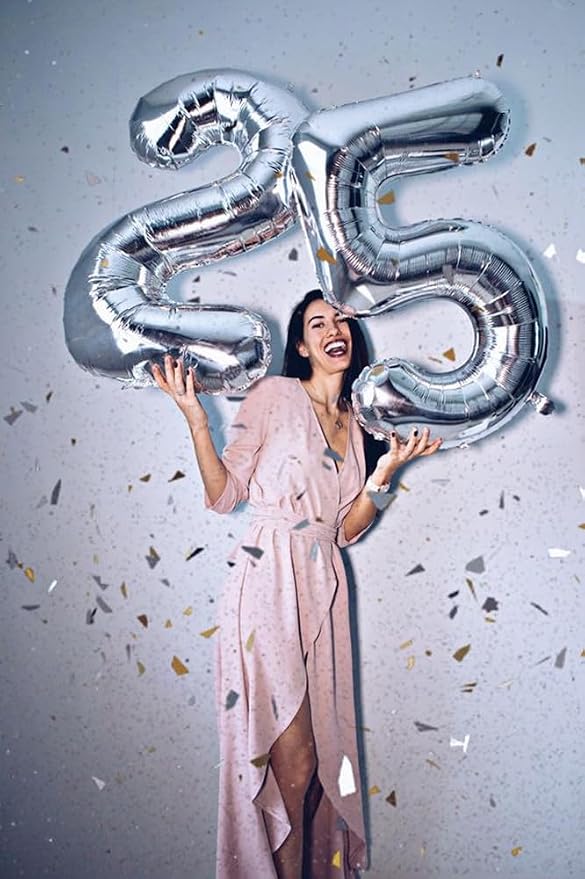 2 Balloon Numbers Birthday Decorations, 40In Silver Balloons - Image 4