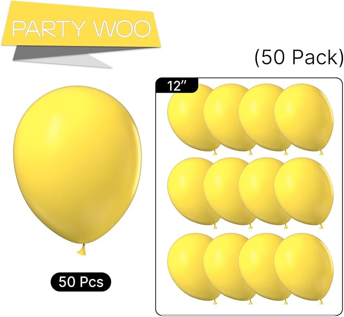 PartyWoo Yellow Balloons 50pcs Latex Helium Balloons 12 Inch | Birthday Baby - Image 5