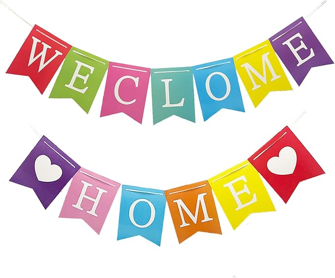 Welcome Home Banner Decorations Glitter Colorful Bunting Backdrop by Unknown