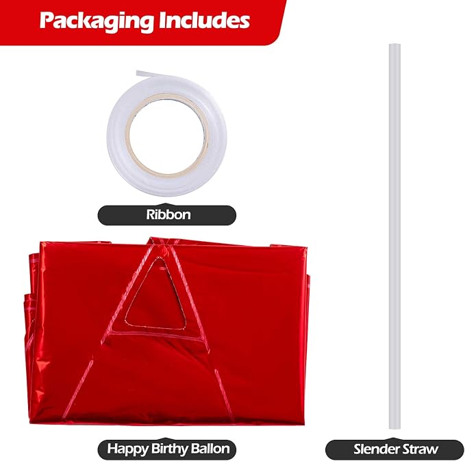 Happy Birthday Balloons Banner Red 16 Inch Mylar Foil Letters | Inflatable - Image 2