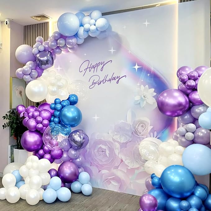 Blue Purple White Balloon Garland Arch Kit - Image 4