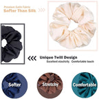IVARYSS Big Scrunchies for Women Thick Hair, Premium Satin Softer than Silk, XL 6 Inch Extra Large Scrunchy Elastic Hair Bands Accessories, 6 Pack, Black