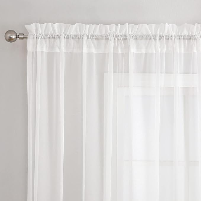 White Sheer Voile Curtains White Embossed Drip 54Wx72L Inch | Light Filtering - Image 3