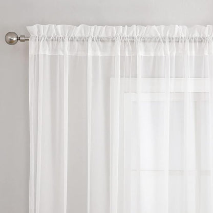 White Sheer Voile Curtains White Embossed Drip 54Wx72L Inch | Light Filtering - Image 3