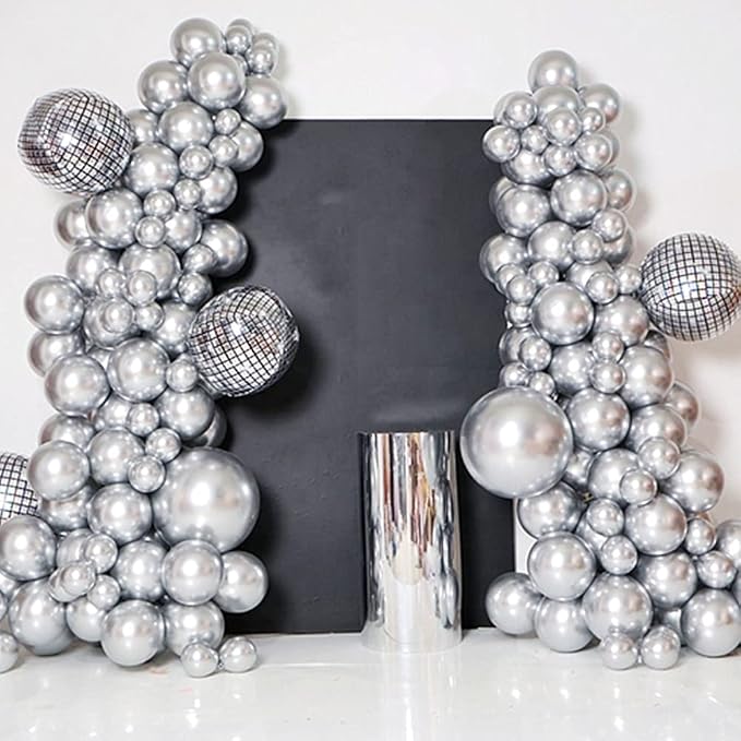 KBZVNAF Silver Metallic Chrome Latex Balloons - Image 6