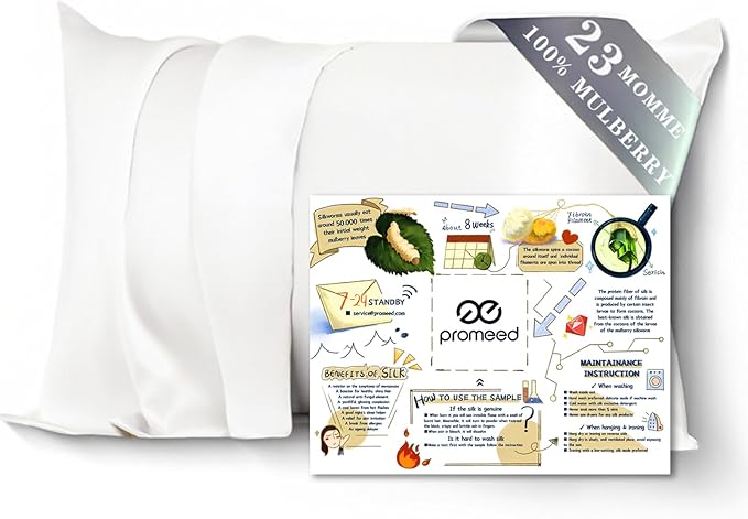 PROMEED 100% Mulberry Silk Pillowcase White with Zipper, Natural 23 Momme Silk Pillow Case for Sensitive Skin, Soft Anti Acne Pillowcase (Standard 20"x26", White)