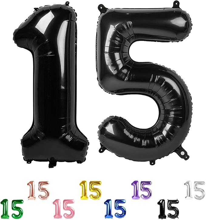 Number Balloons Black 15 Balloon 40 inch by Enyeopd