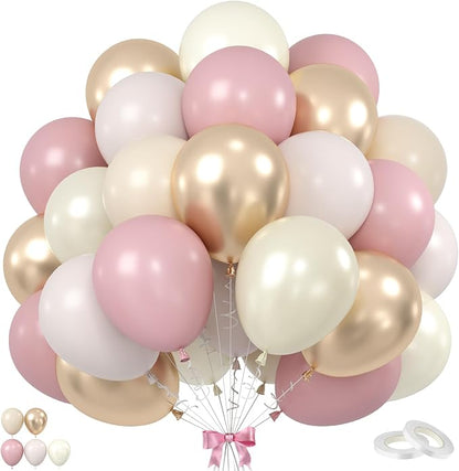 Dusty Pink and Gold Balloons, 12 Inch Apricot Champagne Gold Balloons Helium by BIAPIAN