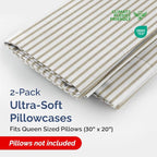 Queen Pillow Cases Set of 2 - Ultra Soft Hotel Quality Pillowcase Covers - Comfy, Cozy & Wrinkle Free - Shrinkage & Fade Resistant - Machine Washable Pillow Protectors - 2 Piece Set - Beige Stripes 2