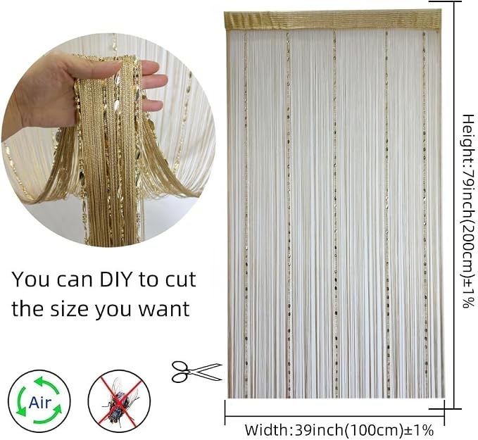 ave split 100cmX200cm Decorative Door String Curtain Beads Wall Panel Fringe - Image 2