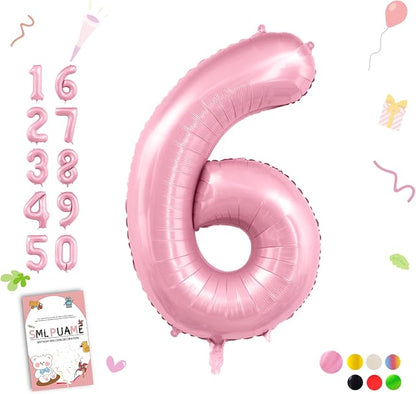 Pastel Pink 6 Balloons, 40 Inch Large Light Pink Foil Number Balloons 0-10 by Smlpuame