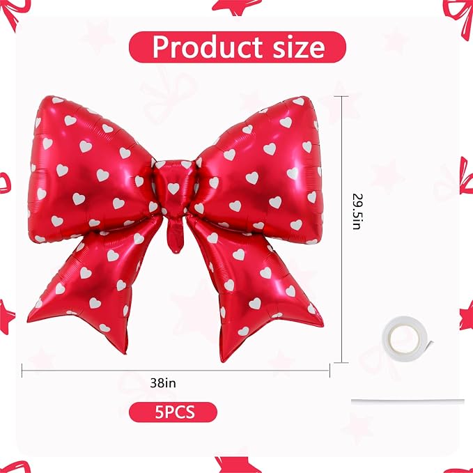 38 Inches Bow Balloon with White Heart Print - Image 2