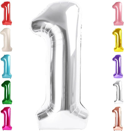 1 Balloon Numbers Birthday Decorations, 40In Silver Balloons by Mluchee