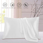Satin Silk Pillowcase for Hair and Skin, Black Pillow Cases Standard Size Set of 4 Pack Super Soft Pillow Case with Zipper Closure (Ivory, Standard(4 Pack))