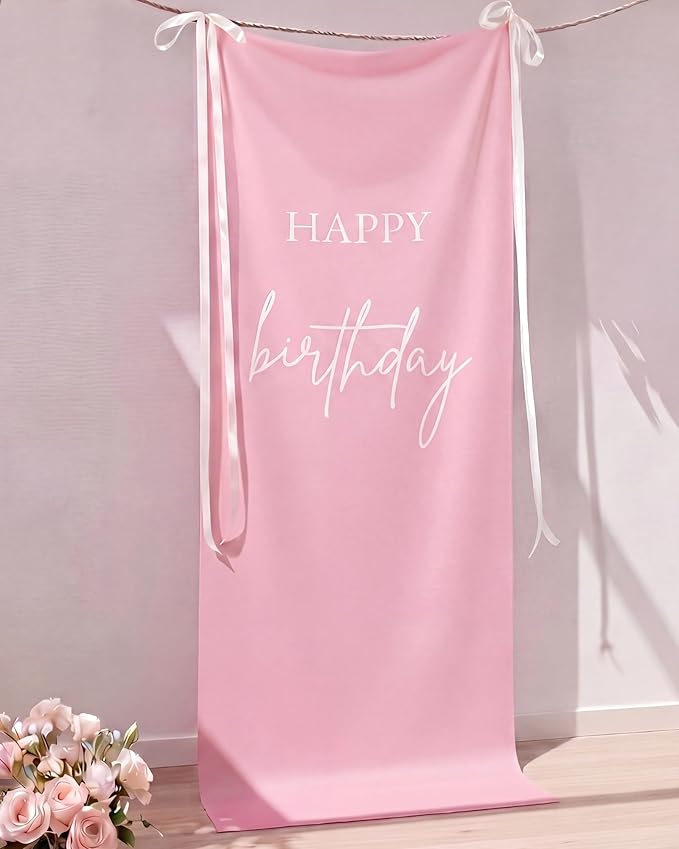 Tingjoo 27 × 78 Inch Happy Birthday Fabric Banner Long Birthday Party by Tingjoo