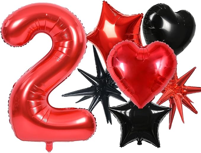 TONIFUL 2nd Birthday Balloons Kit 40 Inch Red Large Number 2 Foil Balloon | by TONIFUL