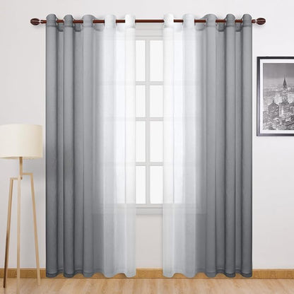 DWCN Grey Ombre Faux Linen Short Sheer Curtains by DWCN