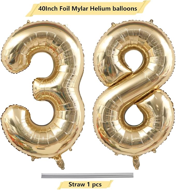 Light Gold Number 38 Balloon 40in White Gold 38 Foil Mylar Digital Balloon | - Image 4