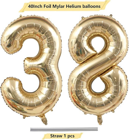 Light Gold Number 38 Balloon 40in White Gold 38 Foil Mylar Digital Balloon | - Image 4