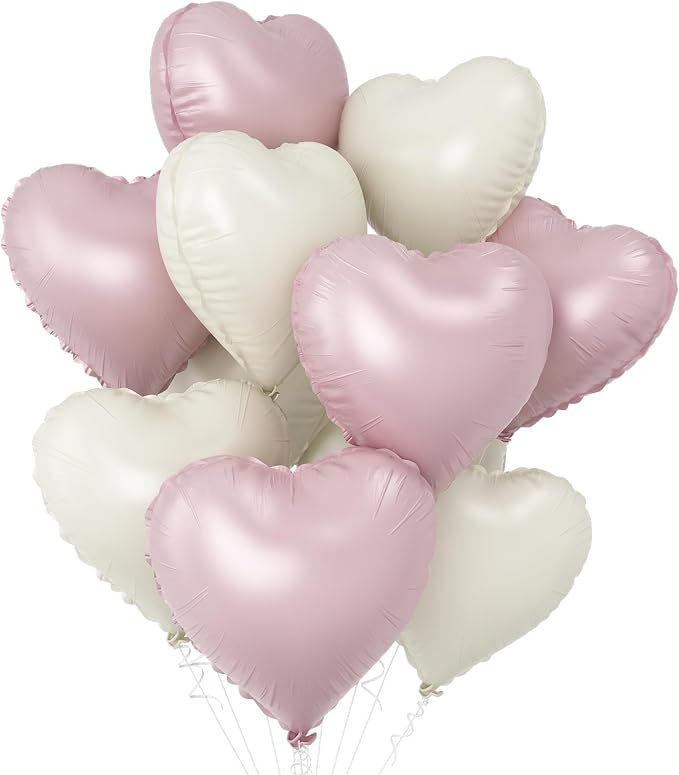Pink White Heart Balloons, 18Inch Sand White Helium Balloon by GRESATEK