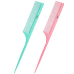 Rat Tail Comb for Women: 2pcs Fine Tooth Parting Tip Carbon Fiber Root Teasing Anti Static Combs （Green, Pink）