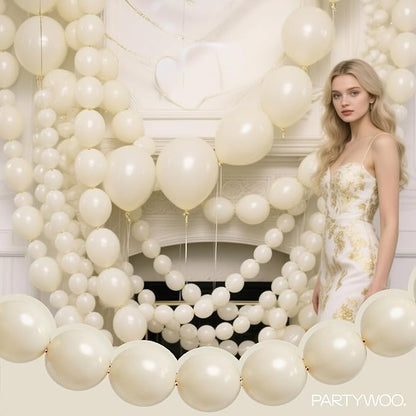 PartyWoo White Sand Linking Balloons 100pcs 6 Inch Off White Link Balloons | - Image 2