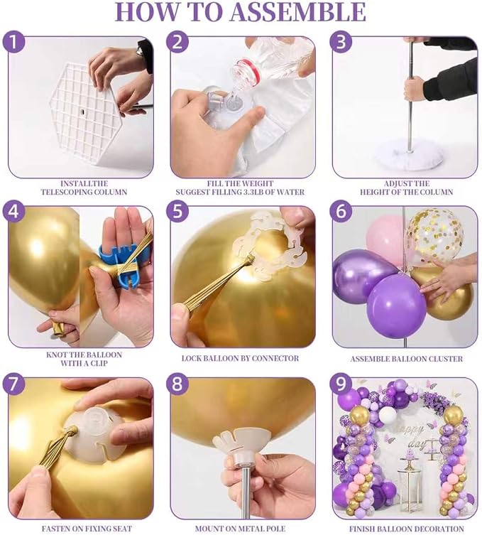 Pink Purple Gold Balloons Column Stand Kit Set of 2, 1.5ft to 7ft Free - Image 4