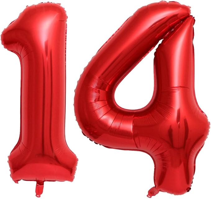 40 Inch Red 14 Number Balloons Giant 14 or 41 Balloons Red Birthday 14 Balloons by LHOAVWE