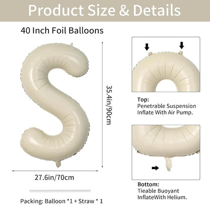 Biapian 40 Inch Letter S Balloons, Giant Cream S Foil Balloon, Big Single - Image 2