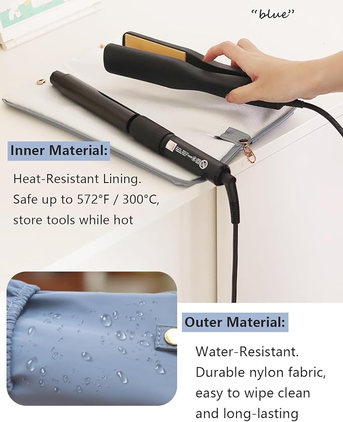 Holder & Mat for Hot Tools, Curling Iron Flat Iron Heat Resistant Hair Tools Travel Bag - Ideal for Home, Travel, Gift (Blue)