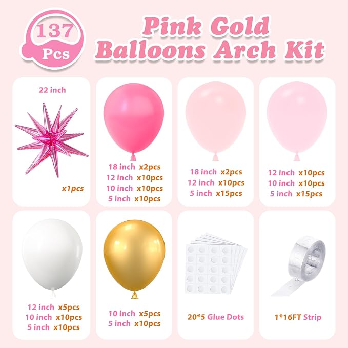 LOOLEY 137Pcs Pink and Gold Balloons Garland Arch Kit - Image 3