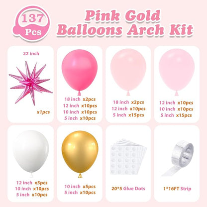 LOOLEY 137Pcs Pink and Gold Balloons Garland Arch Kit - Image 3