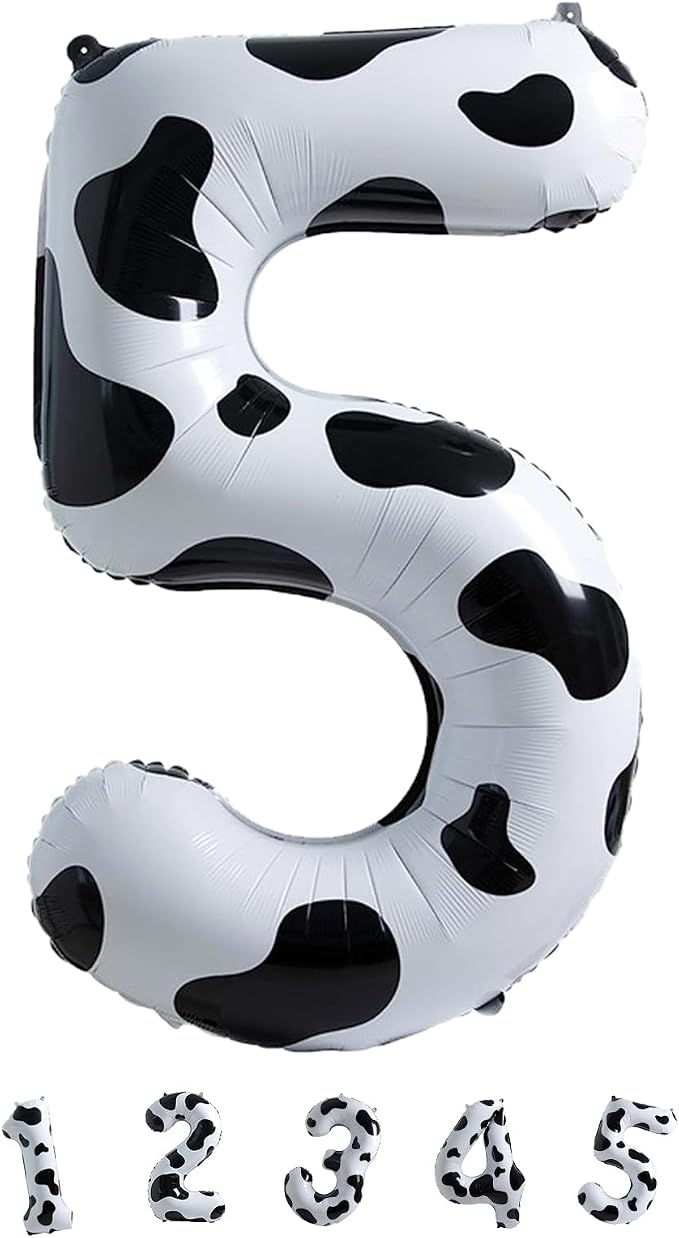 Cow Print Number Balloons 5 for Kids, 40 Inch Foil Large Number 5 Self - Image 9