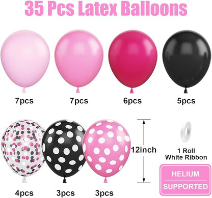 Pink and Black Balloons, 12 Inch Hot Pink Black Balloons Pink White Dots Black - Image 2