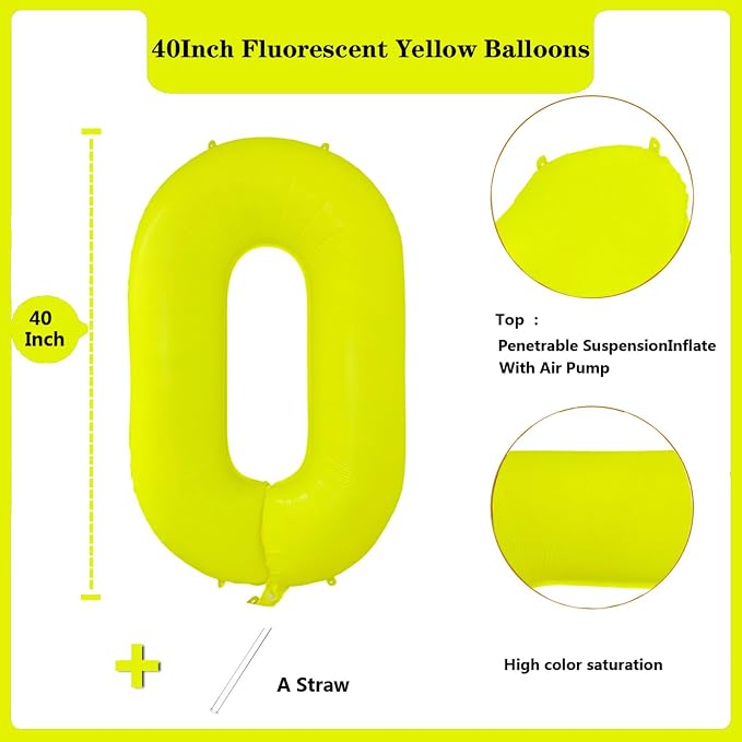Fluorescent Yellow Number Balloon 40 inch Giant Foil Helium Balloons Yellow - Image 2