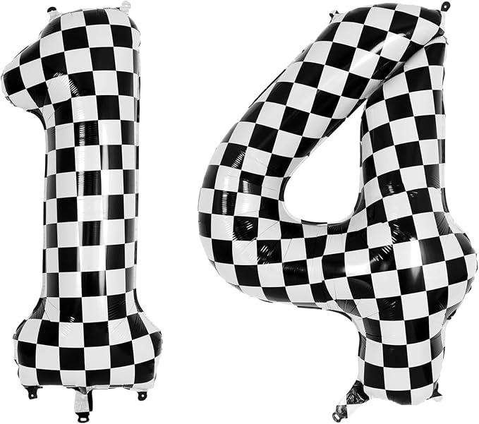 40 Inch Checkered Number 14 Balloon, Race Theme Foil Party Decor | 40in mylar by Unknown
