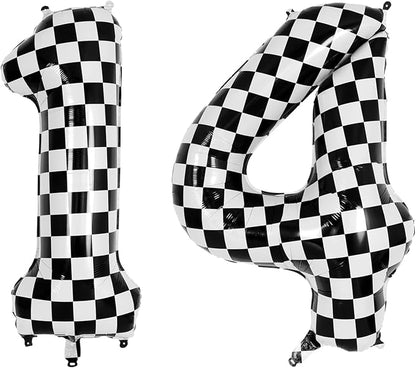 40 Inch Checkered Number 14 Balloon, Race Theme Foil Party Decor | 40in mylar by Unknown