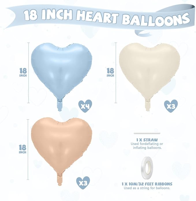 Baby Blue Heart Balloons, 18 Inch Apricot Cream Sand White Nude Foil Balloons - Image 2