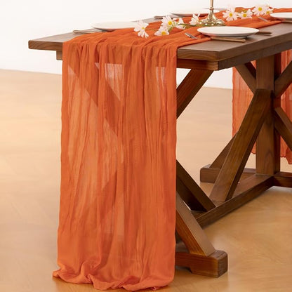 Cheesecloth Table Runner Summer Boho Wedding Birthday Party Home Decor | Orange - Image 4