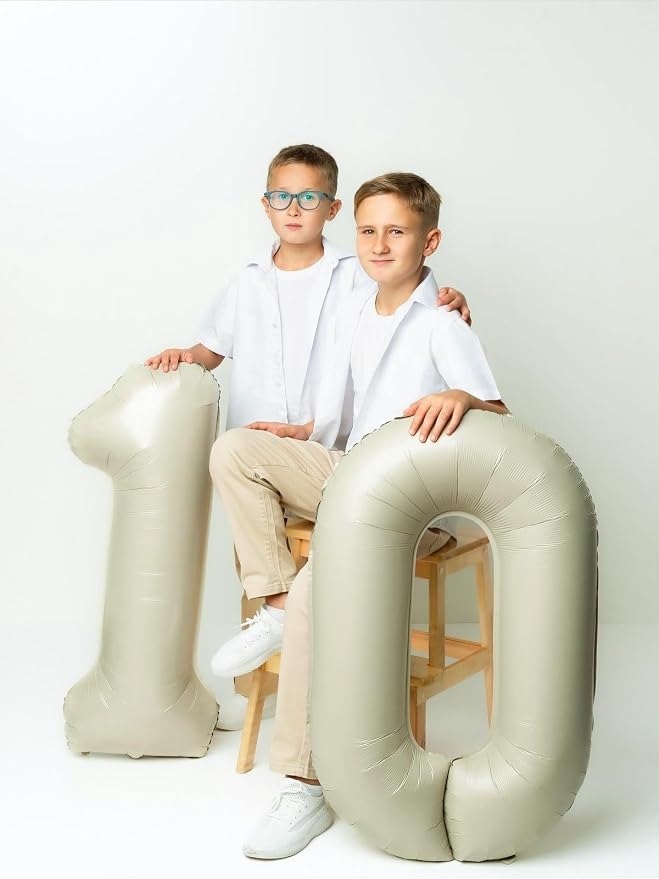 Number 10 Balloons 40 Inch for 10 100 Birthday Party Decorations, Cream | Jumbo - Image 3