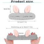 Cute Gray Rabbit Ears Headband Frog Eye Elastic to Wash Face for Women Makeup Shower Spa (1 Pack)