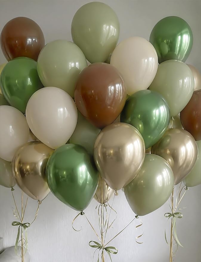 Green and Brown Balloons, Sage Green and Metallic Gold Balloons - Image 6