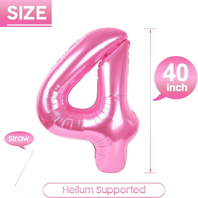 4 Balloon - Pink Birthday Number Balloons, 40 Inch Decorations Men Women | Pink - Image 5