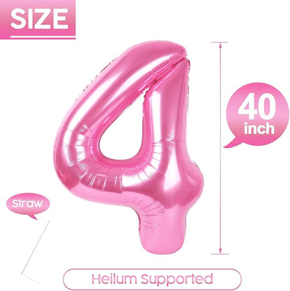 4 Balloon - Pink Birthday Number Balloons, 40 Inch Decorations Men Women | Pink - Image 5