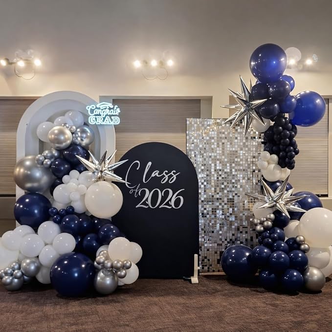 Blue Silver Balloon Garland Arch Kit, Metallic Silver Confetti Balloons Star - Image 3