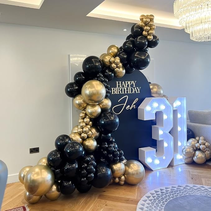 KBZVNAF Black and Gold Latex Balloons 60 Pack 12 inch | Black Metallic Gold - Image 6